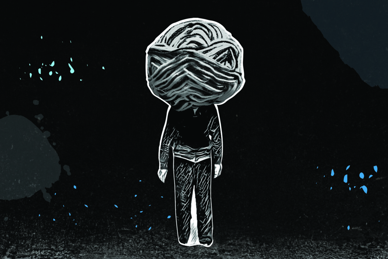 an illustration of a figure with a ball of yarn for a head