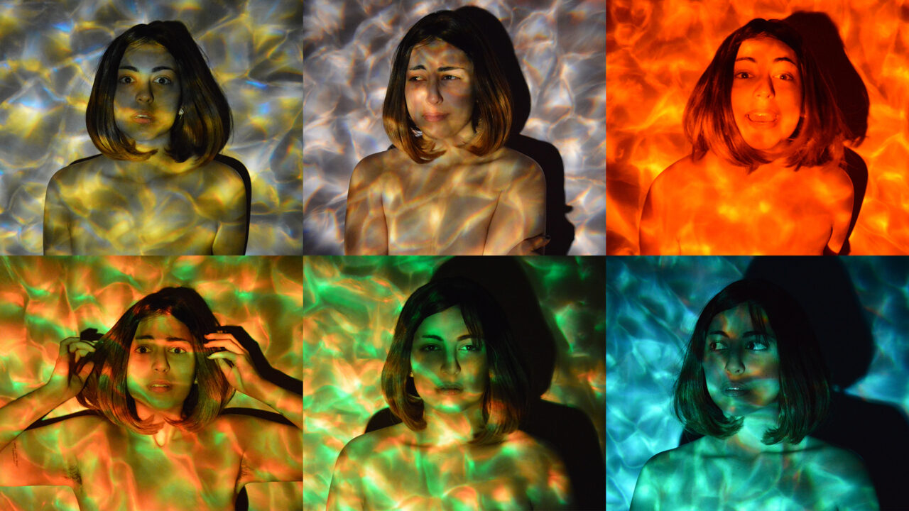a series of six pictures taken with different shades of light depicting conflicting emotions